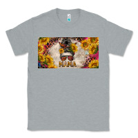 Heather Grey mess bun mama with sunflowers and colorful leopard license plate Classic Tee - BarkalooDesign