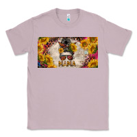 Lilac mess bun mama with sunflowers and colorful leopard license plate Classic Tee - BarkalooDesign