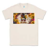 Natural mess bun mama with sunflowers and colorful leopard license plate Classic Tee - BarkalooDesign