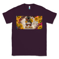 Plum mess bun mama with sunflowers and colorful leopard license plate Classic Tee - BarkalooDesign