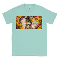 Seafoam mess bun mama with sunflowers and colorful leopard license plate Classic Tee - BarkalooDesign