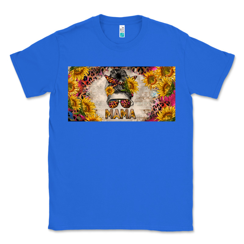Mess Bun Mama With Sunflowers And Colorful Leopard License Plate Classic Tee by BarkalooDesign | Teevron