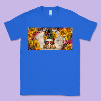 Mess Bun Mama With Sunflowers And Colorful Leopard License Plate Classic Tee Designed By Barkaloodesign