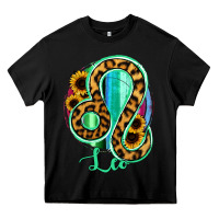 Black Leo Zodiac Sign Sunflower Leopard Serape Heavy Core Tee - RanaPortraitStore