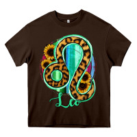 Chocolate Brown Leo Zodiac Sign Sunflower Leopard Serape Heavy Core Tee - RanaPortraitStore