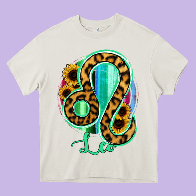 Leo Zodiac Sign Sunflower Leopard Serape Heavy Core Tee Designed By Ranaportraitstore