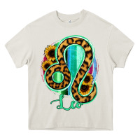 Cream Leo Zodiac Sign Sunflower Leopard Serape Heavy Core Tee - RanaPortraitStore