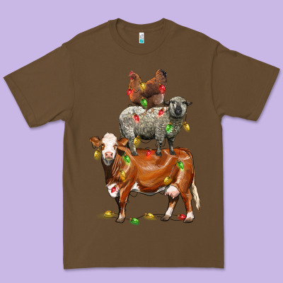 Christmas Cow Sheep And Chicken Premium Tee Designed By Lillyallendesigns