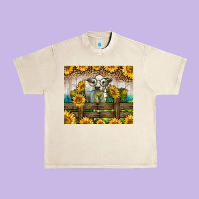 Western Charolais Heifer With Sunflowers Urban Heavy Tee Designed By Lillyallendesigns