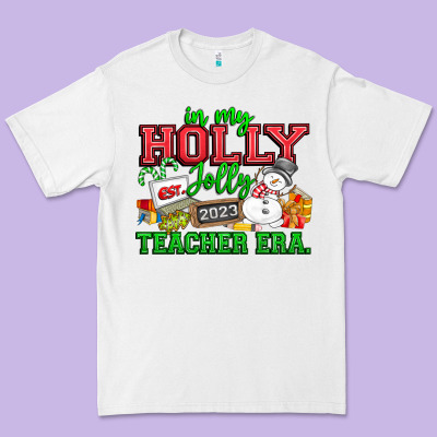 In My Holly Jolly Teacher Era Premium Tee Designed By Cowhidedigitalart