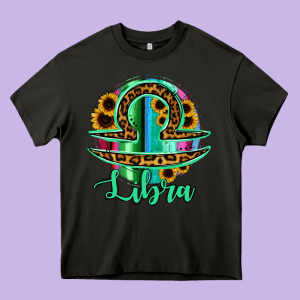 Libra Zodiac Sign Sunflower Leopard Serape Heavy Core Tee Designed By Ranaportraitstore