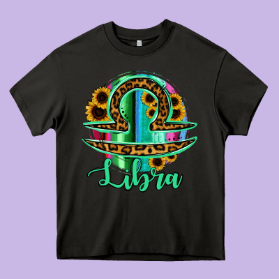 Libra Zodiac Sign Sunflower Leopard Serape Heavy Core Tee Designed By Ranaportraitstore
