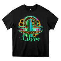 Black Libra Zodiac Sign Sunflower Leopard Serape Heavy Core Tee - RanaPortraitStore