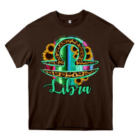 Chocolate Brown Libra Zodiac Sign Sunflower Leopard Serape Heavy Core Tee - RanaPortraitStore