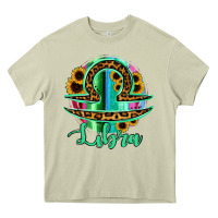 Mossy Libra Zodiac Sign Sunflower Leopard Serape Heavy Core Tee - RanaPortraitStore