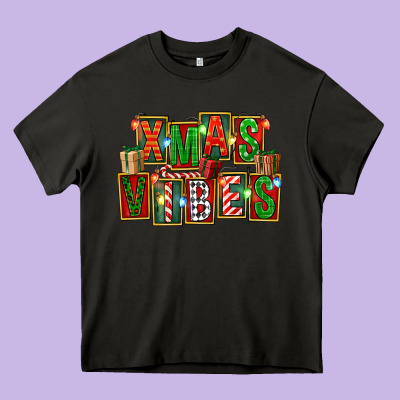 Christmas Xmas Vibes Heavy Core Tee Designed By Fadigitalartstudio
