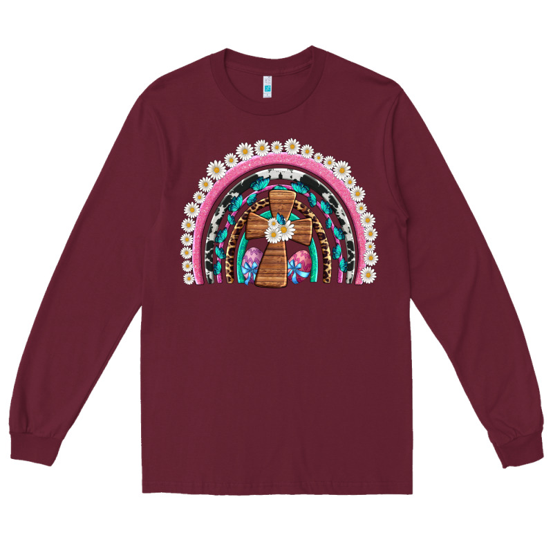 Easter Cross Daisy Egg Rainbow Long Sleeve Tee by Artiststas | Teevron