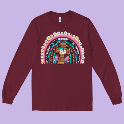 Easter Cross Daisy Egg Rainbow Long Sleeve Tee Designed By Artiststas
