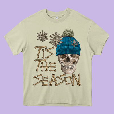 Skull Tis The Season Winter Heavy Core Tee Designed By Fadigitalartstudio