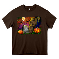 Chocolate Brown headstone and coffin background Heavy Core Tee - BundleAndBundleShop