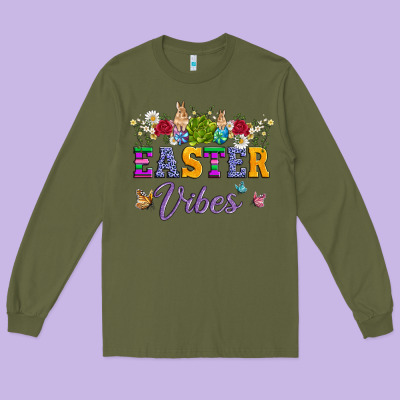 Easter Vibes And Butterfly With Bunny And Flowers Long Sleeve Tee Designed By Artiststas