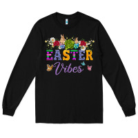 Black easter vibes and butterfly with bunny and flowers Long Sleeve Tee - Artiststas