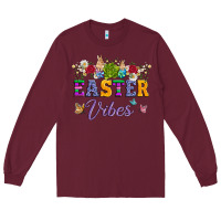 Burgundy easter vibes and butterfly with bunny and flowers Long Sleeve Tee - Artiststas
