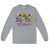 Heather Grey easter vibes and butterfly with bunny and flowers Long Sleeve Tee - Artiststas