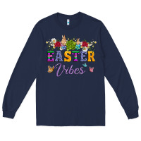 Navy easter vibes and butterfly with bunny and flowers Long Sleeve Tee - Artiststas