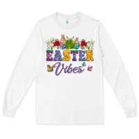 White easter vibes and butterfly with bunny and flowers Long Sleeve Tee - Artiststas