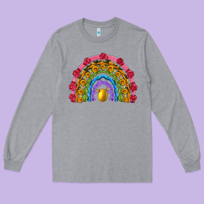 Easter And Spring With Flowers Carrots Butterfly And Sunflower Rainbow Long Sleeve Tee Designed By Artiststas