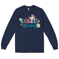 Navy easter blessing with  cross Long Sleeve Tee - Artiststas