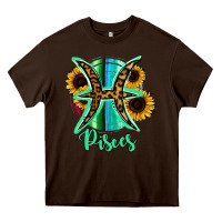 Chocolate Brown Pisces Zodiac Sign Sunflower Leopard Serape Heavy Core Tee - RanaPortraitStore