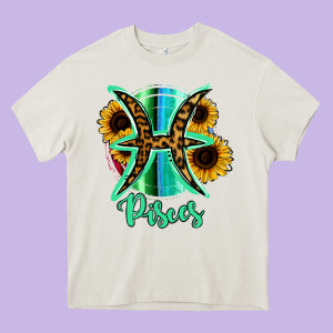 Pisces Zodiac Sign Sunflower Leopard Serape Heavy Core Tee Designed By Ranaportraitstore