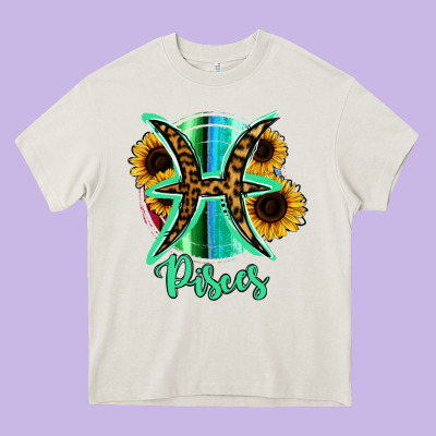 Pisces Zodiac Sign Sunflower Leopard Serape Heavy Core Tee Designed By Ranaportraitstore