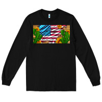 Black usa flag and cactus and sunflowers with leopard and wood license  plat Long Sleeve Tee - Artiststas