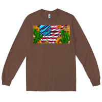 Chestnut usa flag and cactus and sunflowers with leopard and wood license  plat Long Sleeve Tee - Artiststas