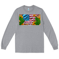 Heather Grey usa flag and cactus and sunflowers with leopard and wood license  plat Long Sleeve Tee - Artiststas