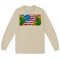 Mushroom usa flag and cactus and sunflowers with leopard and wood license  plat Long Sleeve Tee - Artiststas