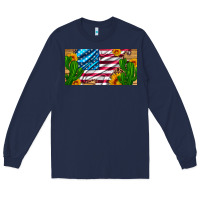 Navy usa flag and cactus and sunflowers with leopard and wood license  plat Long Sleeve Tee - Artiststas