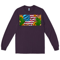 Plum usa flag and cactus and sunflowers with leopard and wood license  plat Long Sleeve Tee - Artiststas