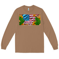 Toasted Coconut usa flag and cactus and sunflowers with leopard and wood license  plat Long Sleeve Tee - Artiststas