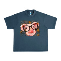 Midnight Navy Fall Autumn Pig Urban Heavy Tee - RanaPortraitStore