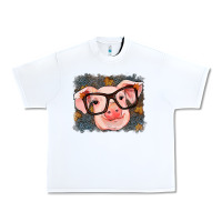 White Fall Autumn Pig Urban Heavy Tee - RanaPortraitStore