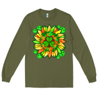 Army Green sunflower with st patricks smiley face and shamrock with glitter Long Sleeve Tee - Artiststas