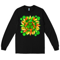 Black sunflower with st patricks smiley face and shamrock with glitter Long Sleeve Tee - Artiststas