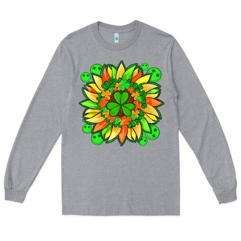 Sunflower With St Patricks Smiley Face And Shamrock With Glitter Long Sleeve Tee by Artiststas | Teevron