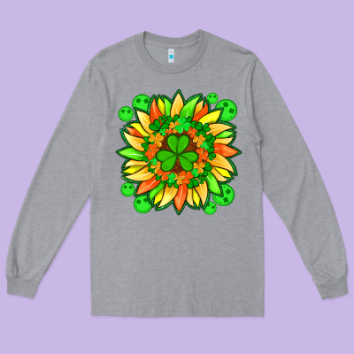 Sunflower With St Patricks Smiley Face And Shamrock With Glitter Long Sleeve Tee Designed By Artiststas