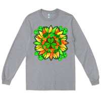 Heather Grey sunflower with st patricks smiley face and shamrock with glitter Long Sleeve Tee - Artiststas