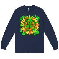 Navy sunflower with st patricks smiley face and shamrock with glitter Long Sleeve Tee - Artiststas